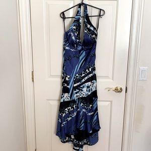 Cache blue silk print backless dress